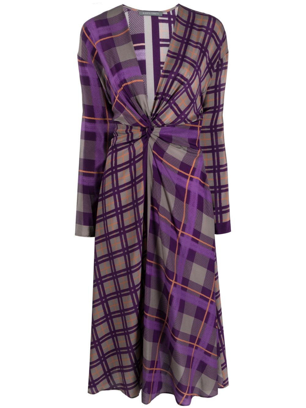 Check-pattern silk midi dress - Purple