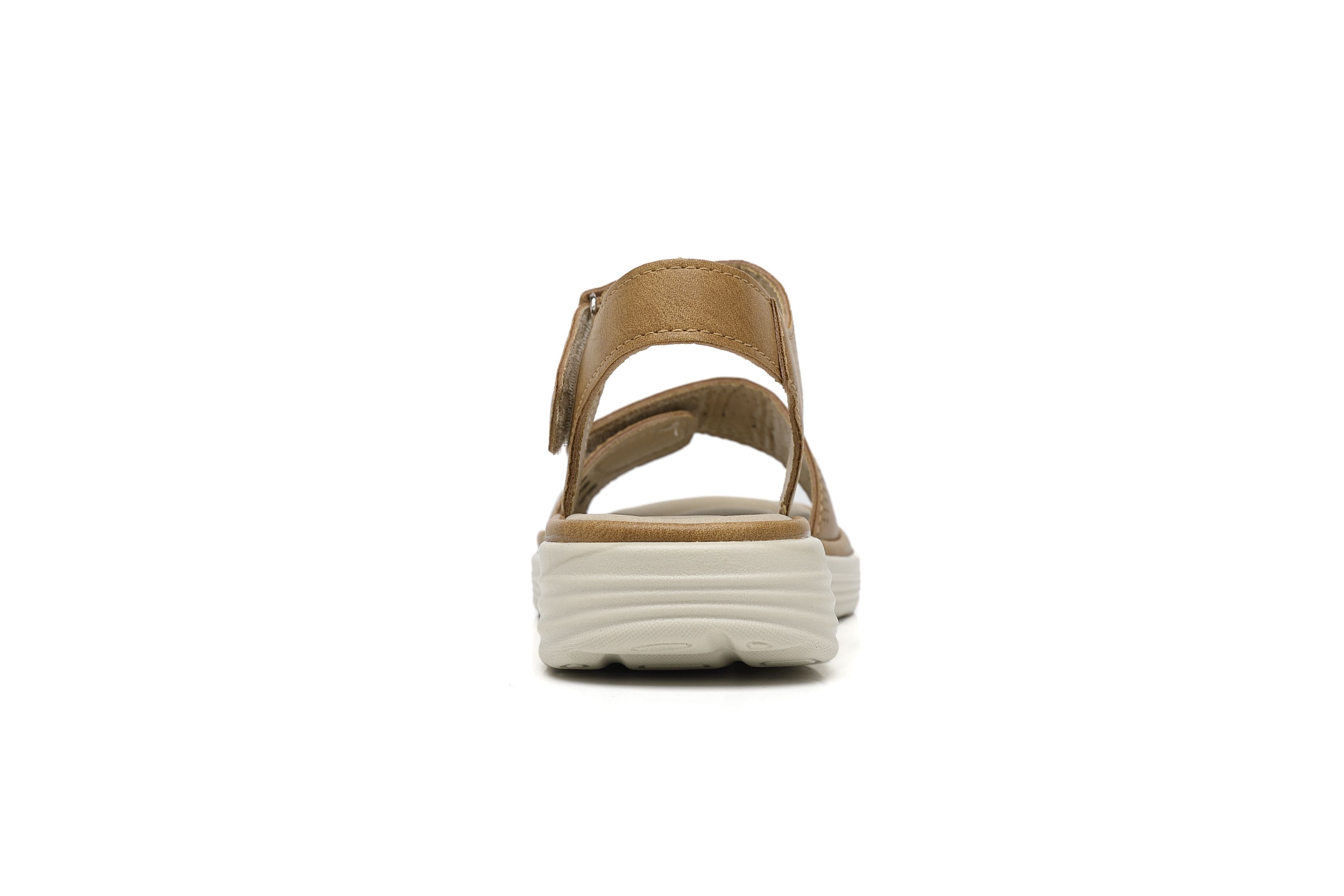 Ivachy Adjustable Strap & Cushioned Hook And Loop Comfort Wedge Sandals In Came