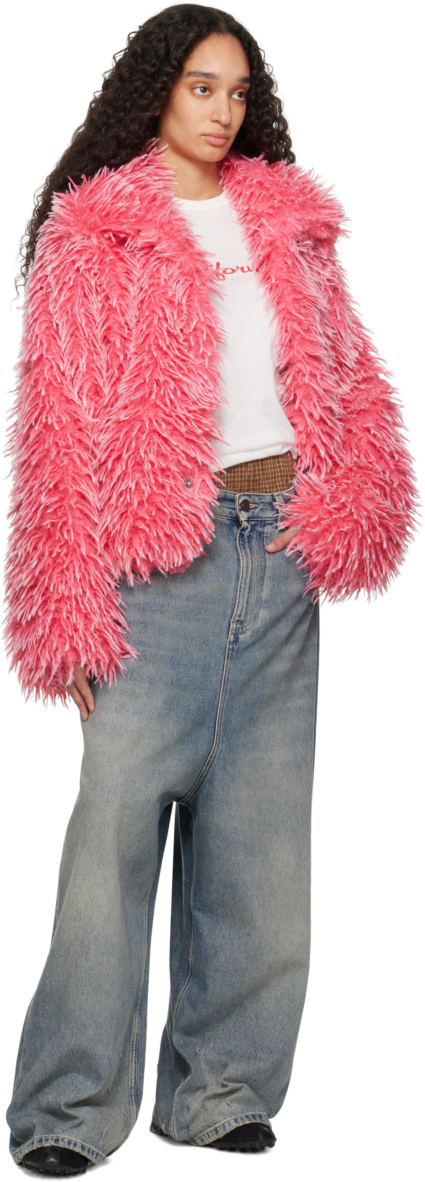 ERL Pink Varsity Faux-Fur Jacket