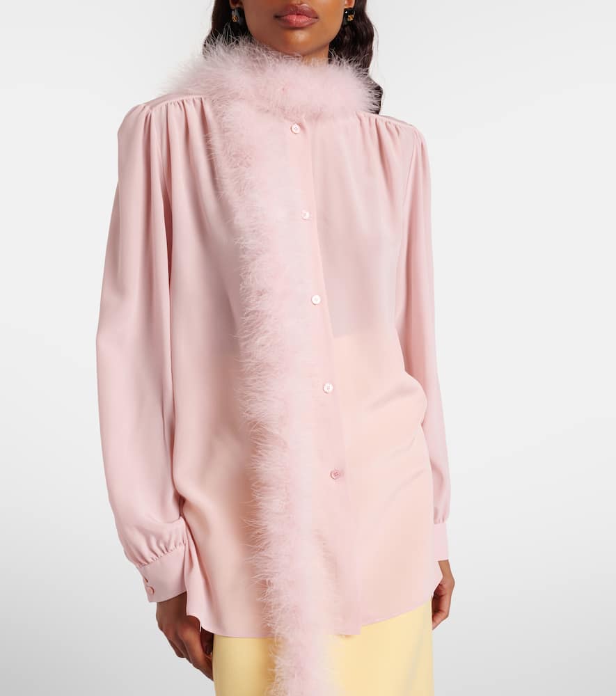 Feather-trimmed silk shirt
