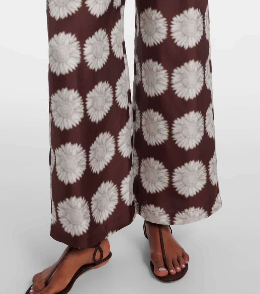 Isola floral silk twill wide-leg pants