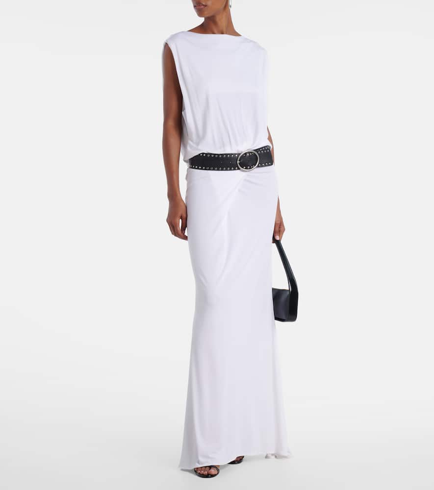 Belted draped jersey maxi dress