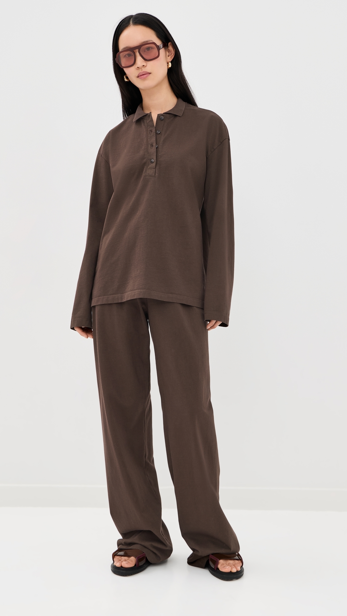 Long Sleeve Oversized Polo Tee Americano