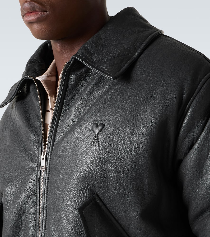 Shearling-trimmed leather bomber jacket