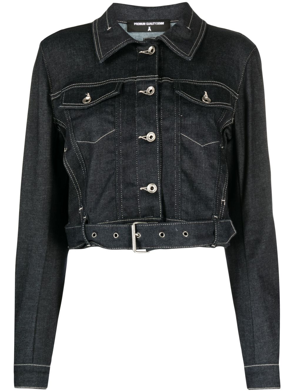 Cropped contrast-stitch denim jacket - Blue
