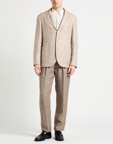 Man Blazer Light brown Size 42 Linen, Virgin Wool, Silk
