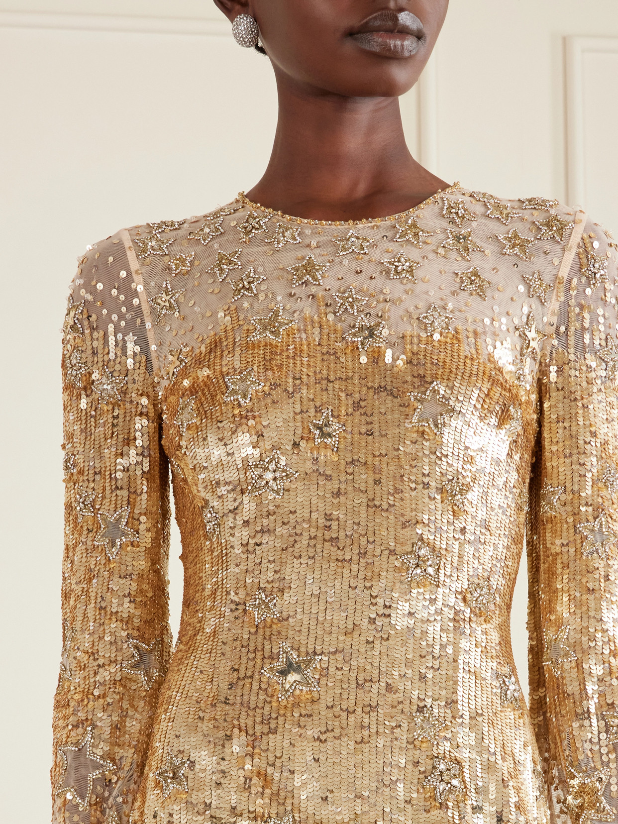 Galactic Sequined Tulle Gown - Gold