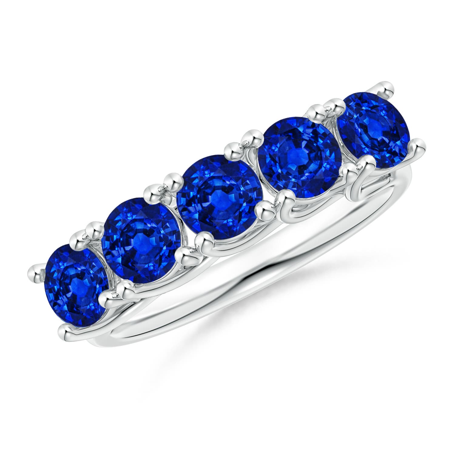 Angara 2.3 Carats Half Eternity Five Stone Blue Sapphire Wedding Band in Silver