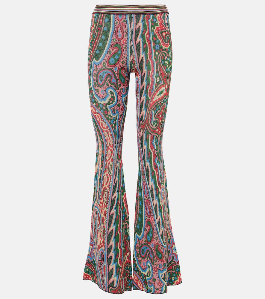Knitted paisley jacquard flared pants