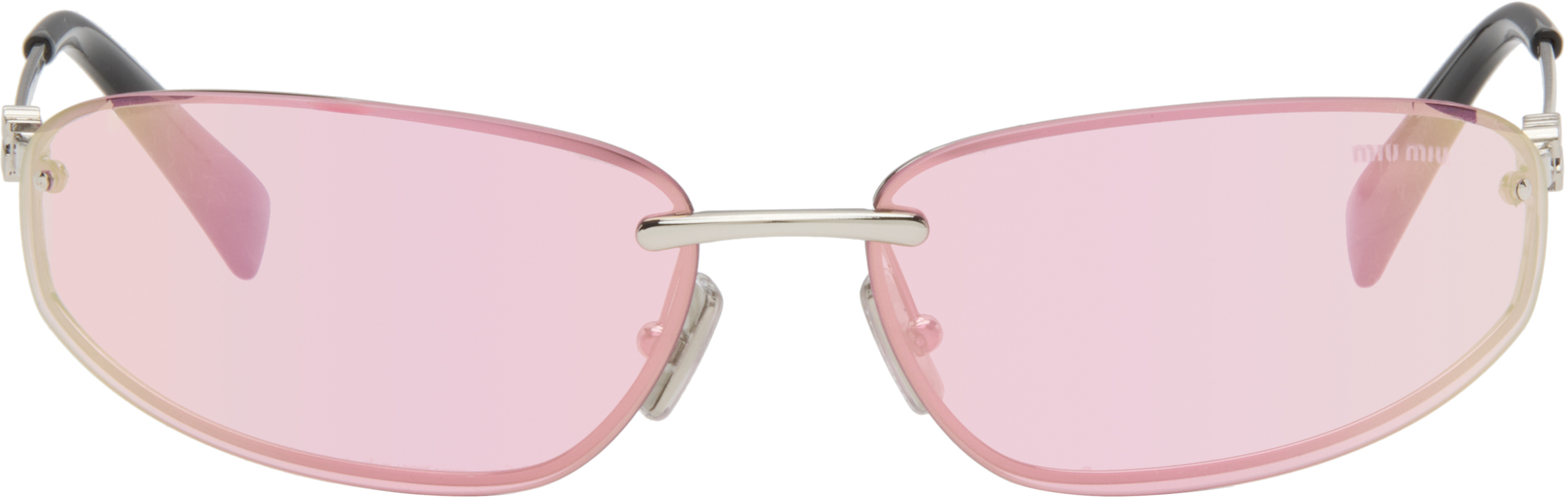 Pink Rimless Metal Oval Sunglasses
