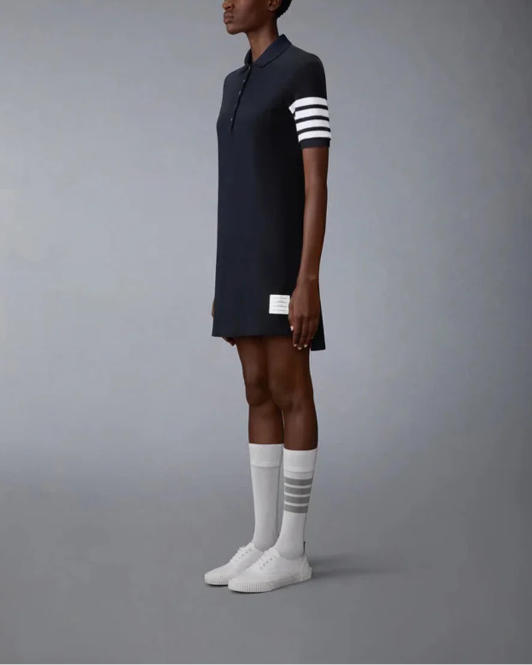 Textured Pique 4-Bar Polo Dress