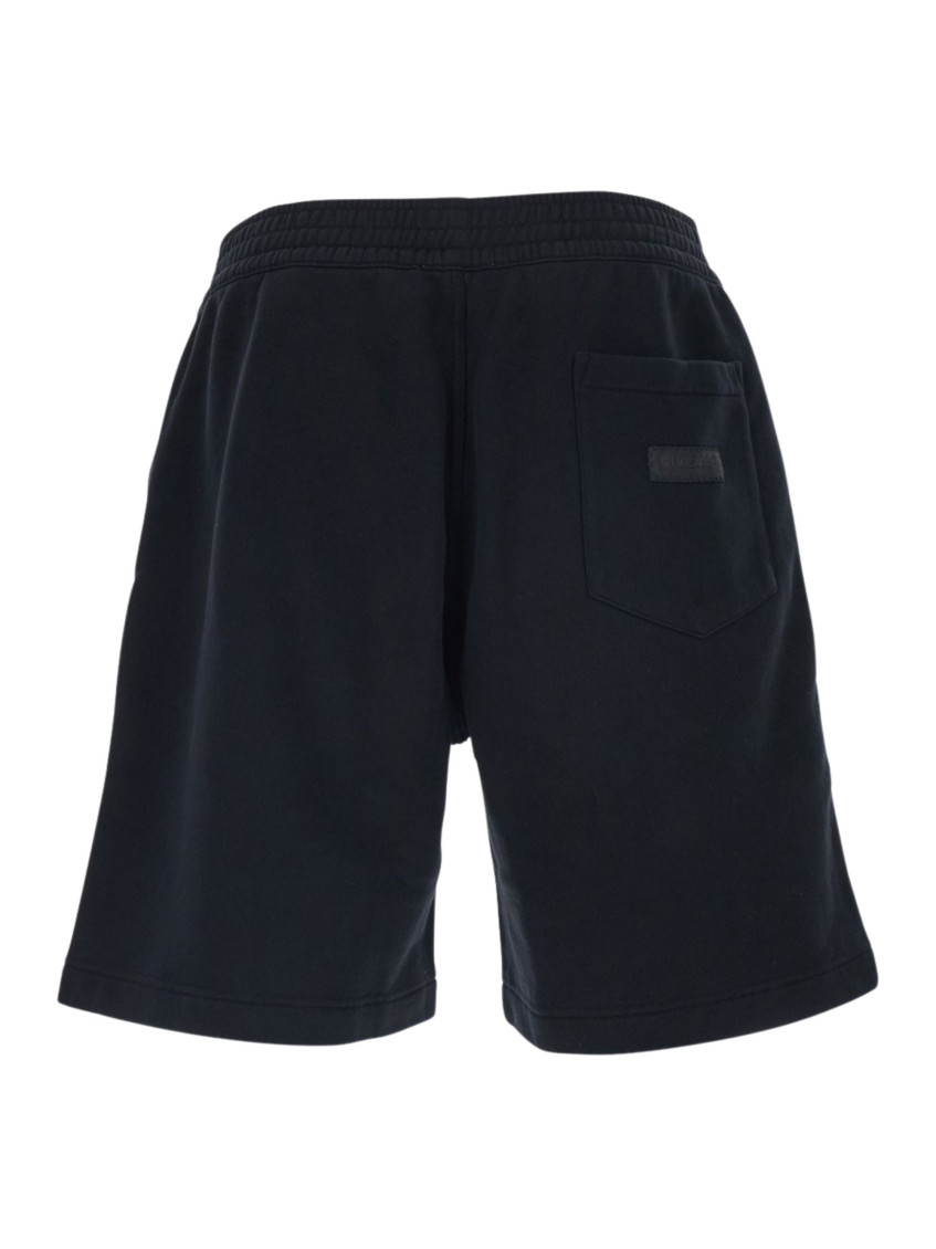 Black Bermuda Shorts With Elastic Waist And Logo Patch On The Back In Cotton Man