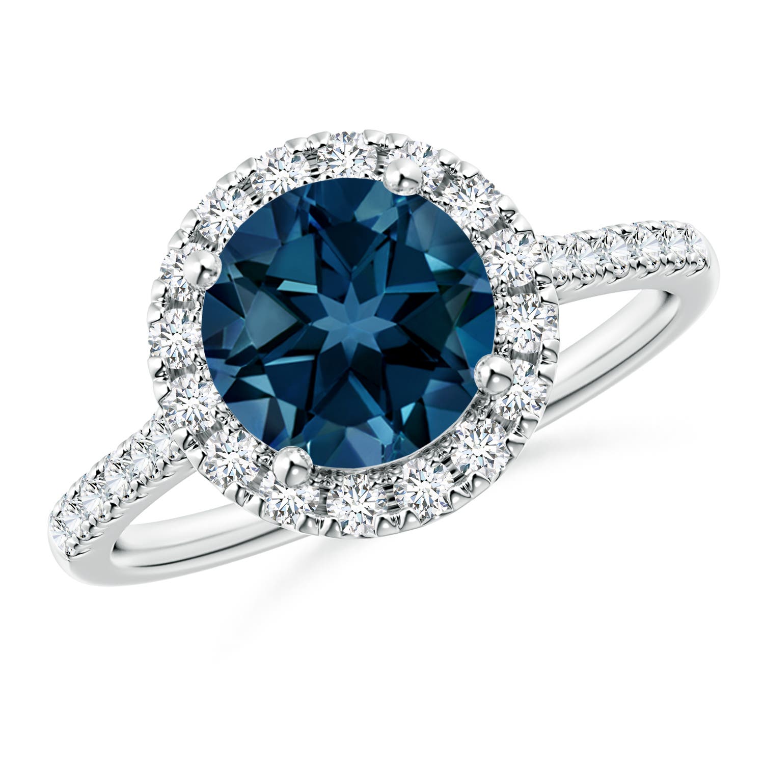 Angara 2.35 Carats Round London Blue Topaz Halo Ring with Diamond Accents in Platinum