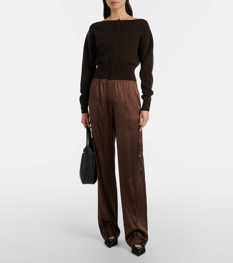 Off-shoulder cashmere cardigan