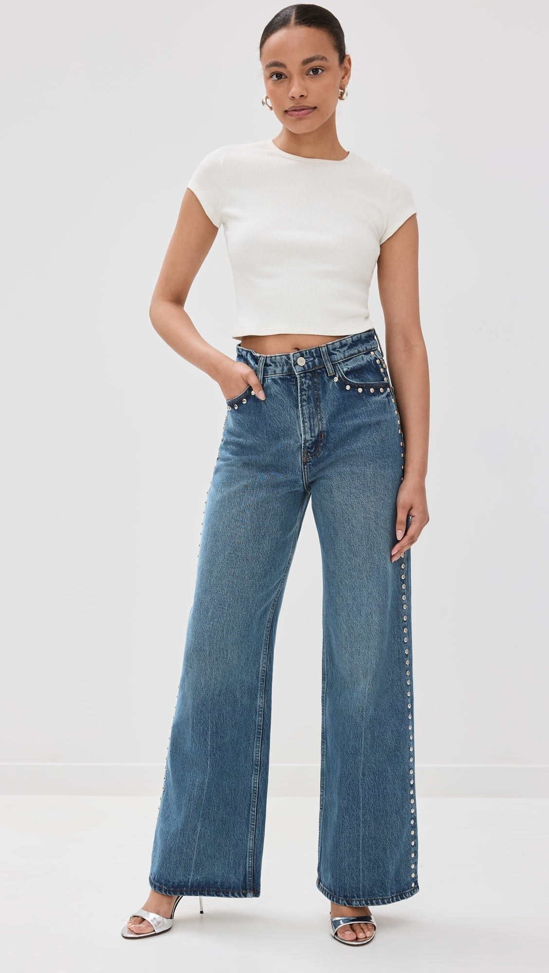 Cary High Rise Slouchy Wide Leg Jeans Chesapeake Studded