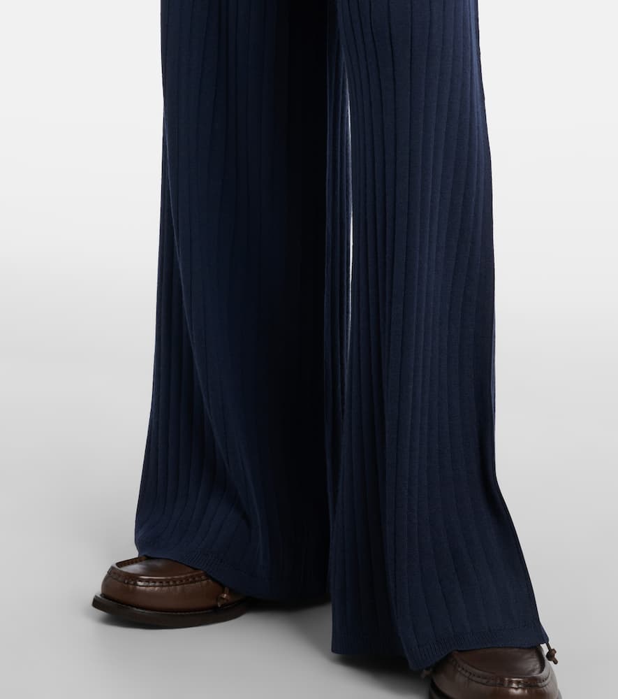 Ribbed-knit wool and cashmere wide-leg pants