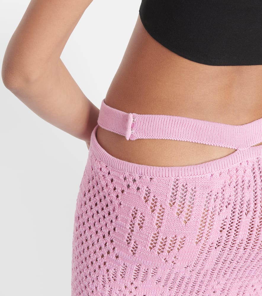 Distressed cutout cotton-blend miniskirt