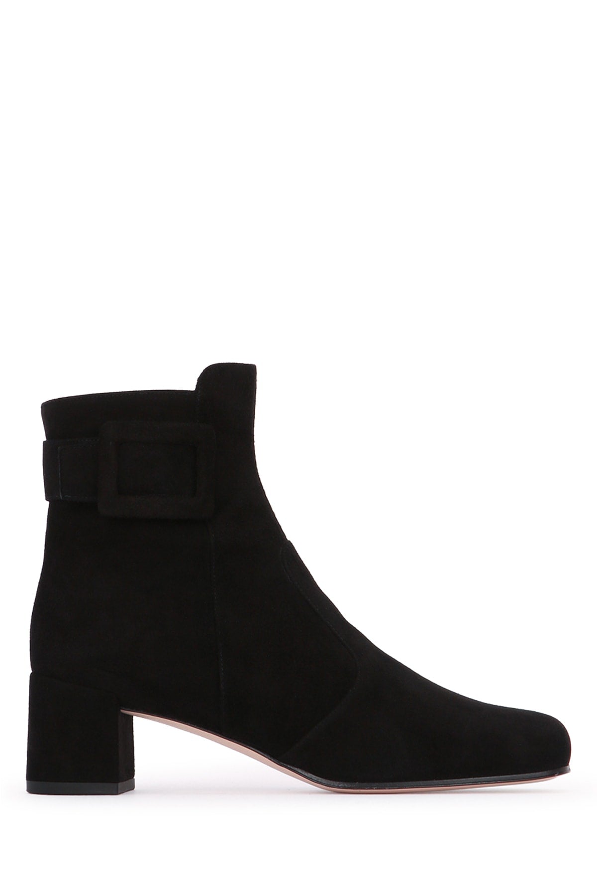 Suede Block-Heel Boot — Black