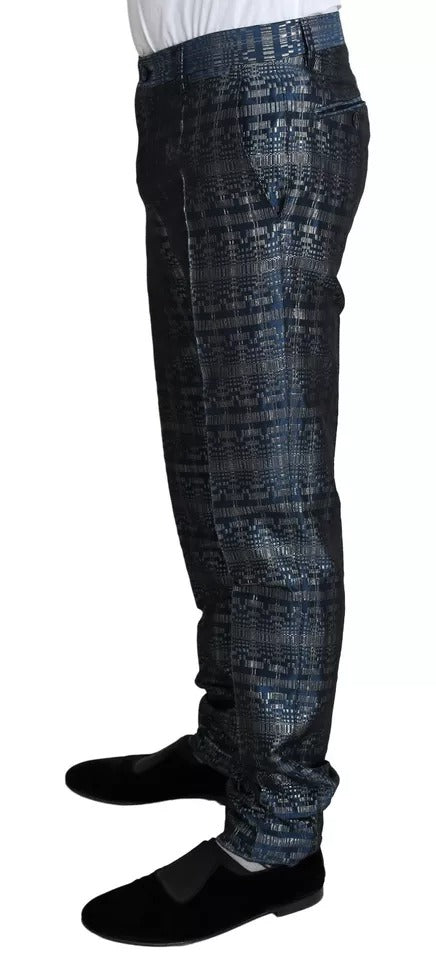 Shiny Jacquard Slim Fit Suit — Blue