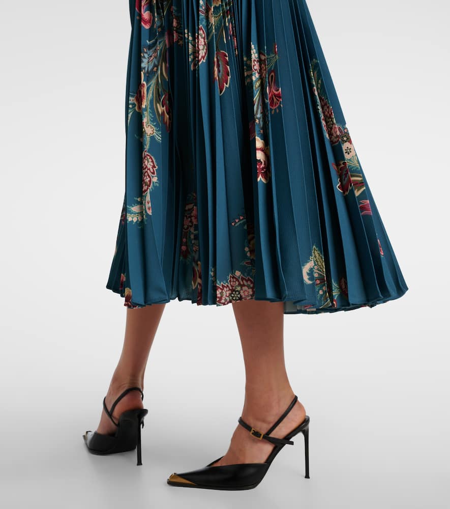 Plissé high-rise floral midi skirt