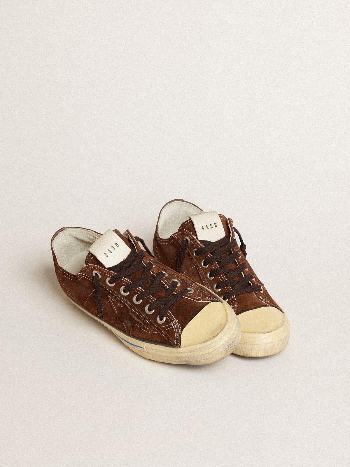 Golden Goose - Men's V-star Ltd Sneakers In Dark Brown Suede With Tone-on-tone Star, Man