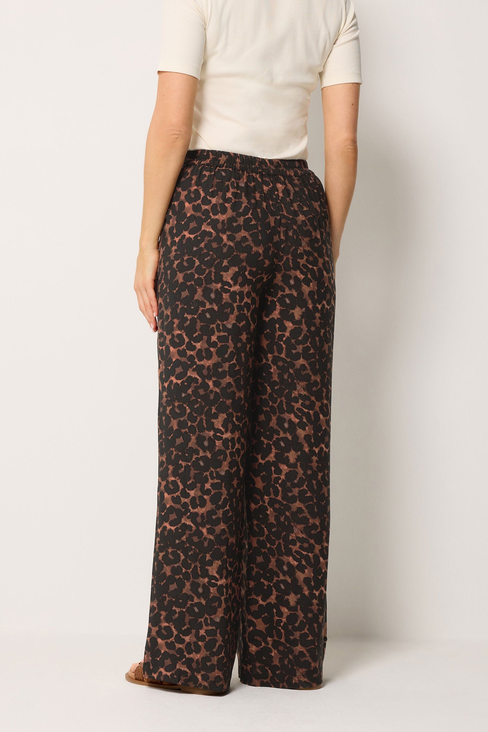 Long Tall Sally Women's Tall Leopard Print Wide Leg Trousers in Chocolate