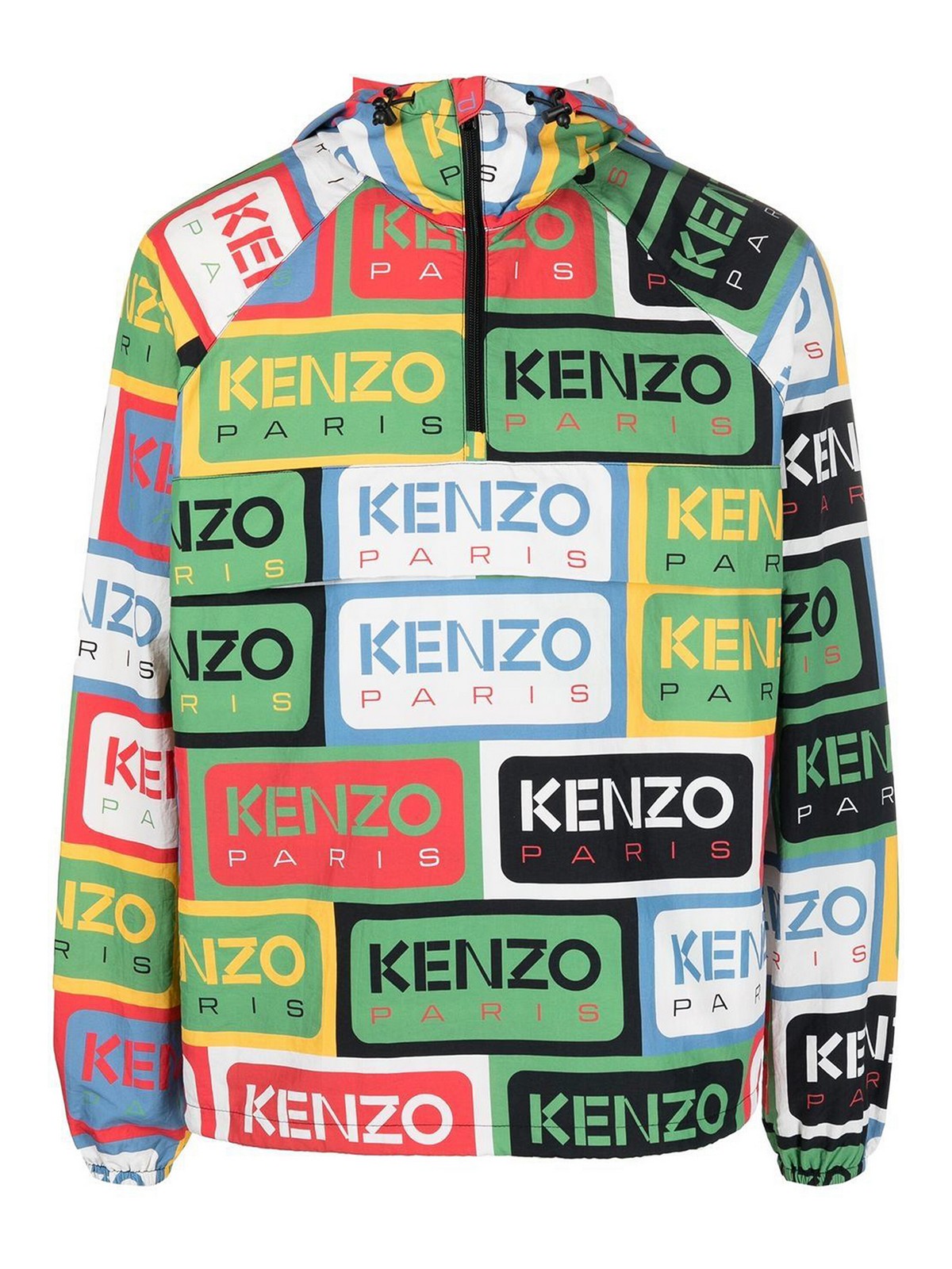 Labeled half-zip windbreaker with hoodie