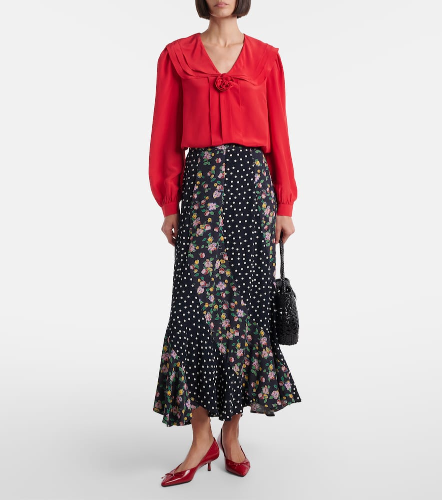 Emelin floral-appliqué silk blouse