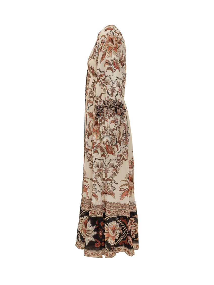 Beige Floral V Neck Maxi Dress