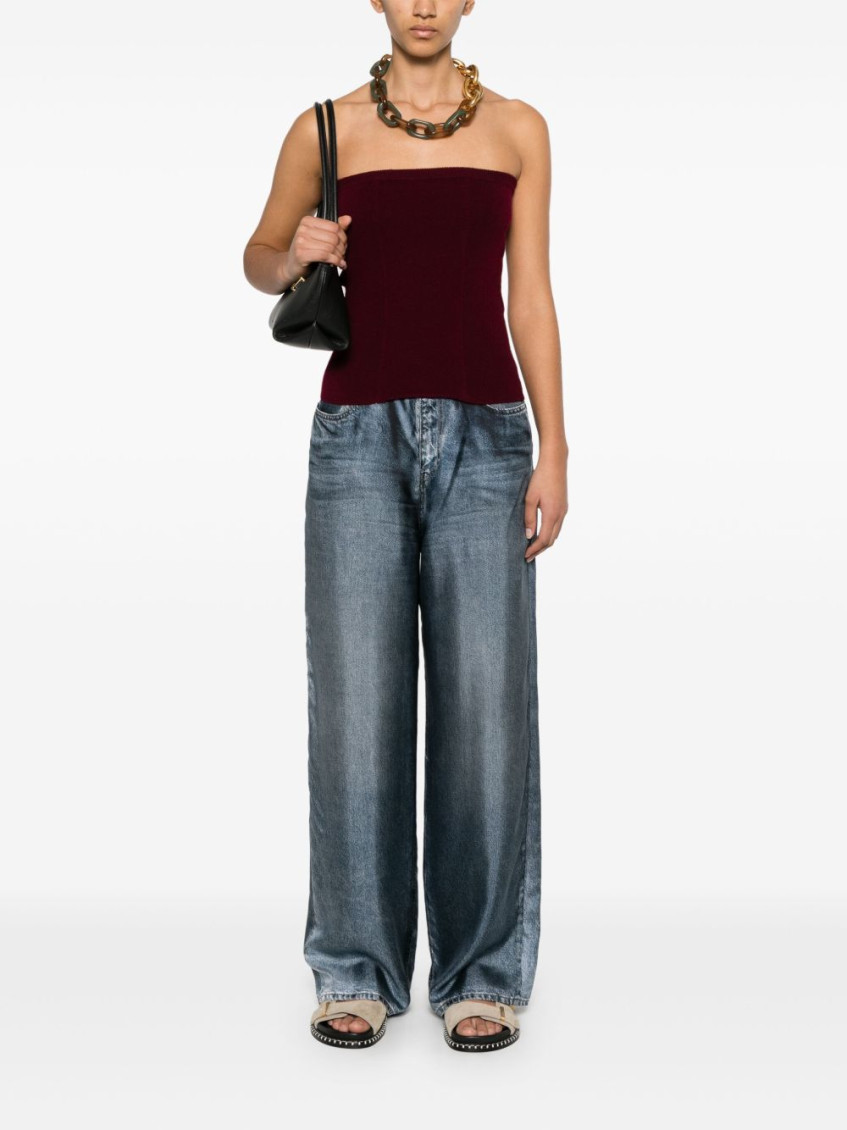 Denim Print Silk Trousers