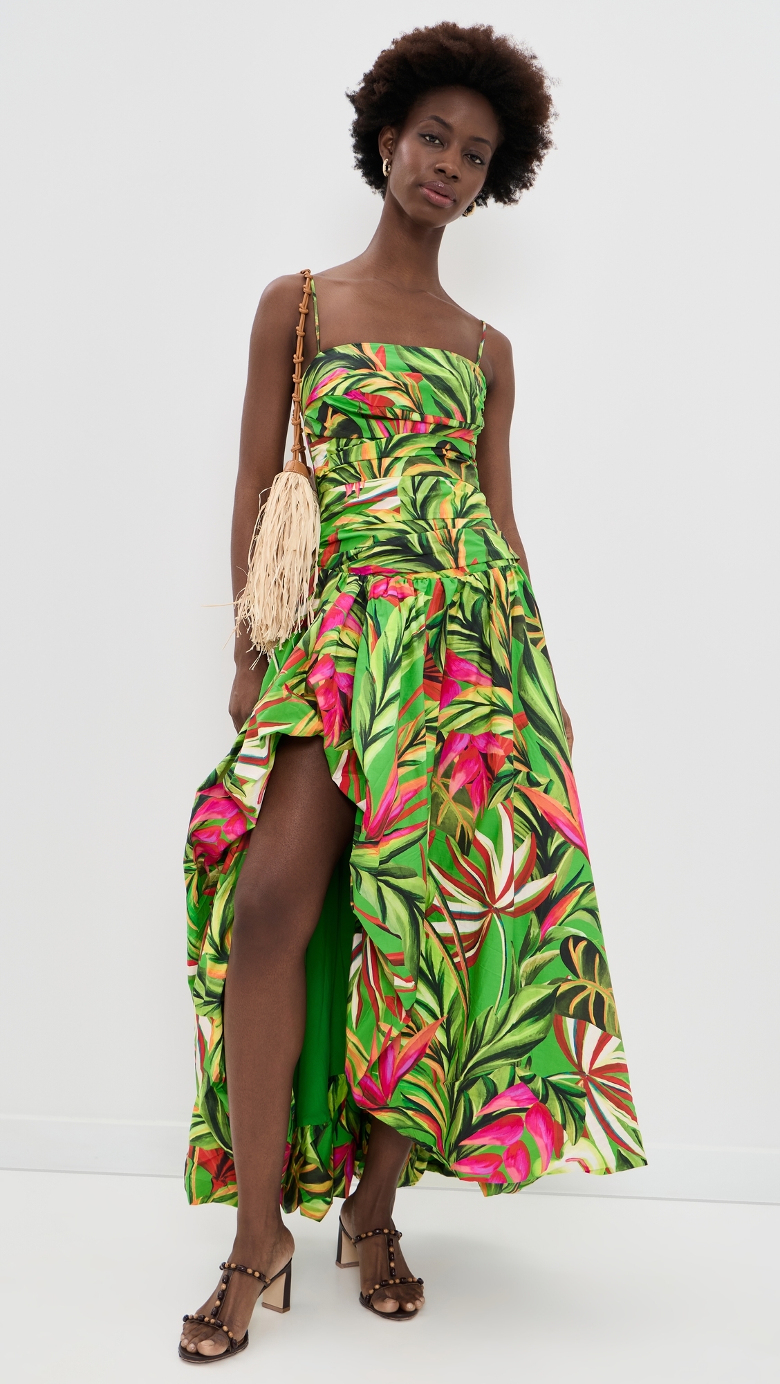 Tropical Dream Green Maxi Dress Orange