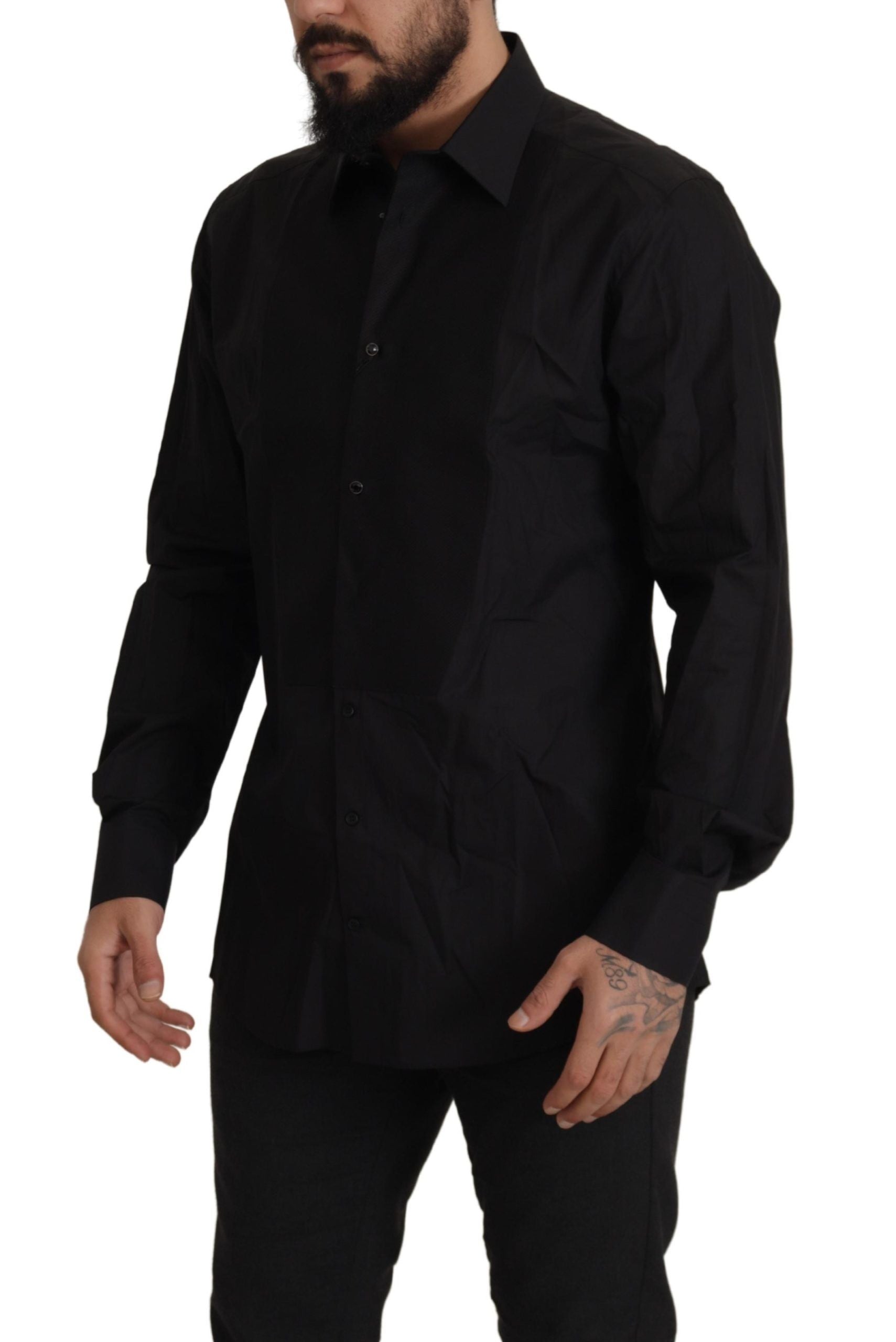 Slim Fit Tuxedo Cotton Dress Shirt — Black