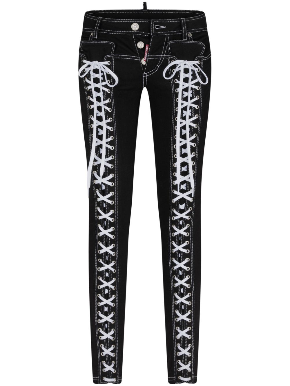 Logo-embroidered lace-detailing tapered jeans - Black