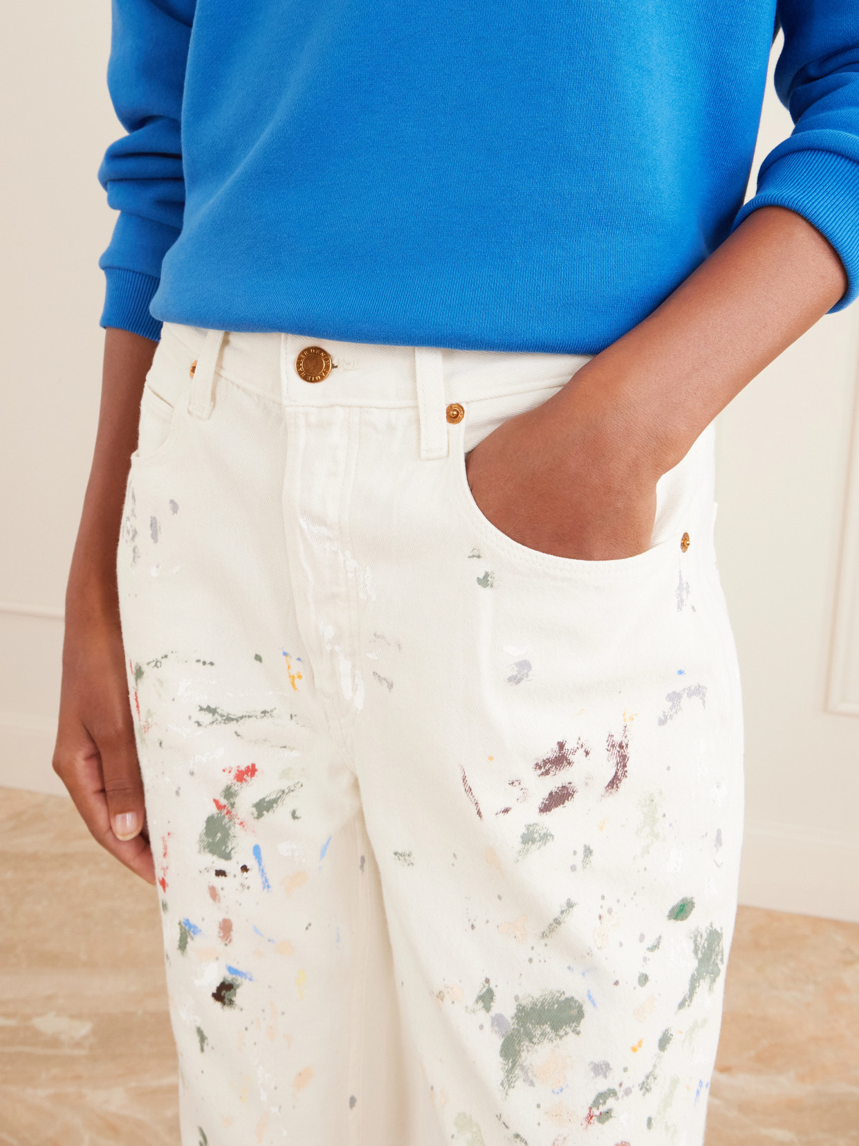 The Slouch Paint-splattered Low-rise Boyfriend Jeans - Gray