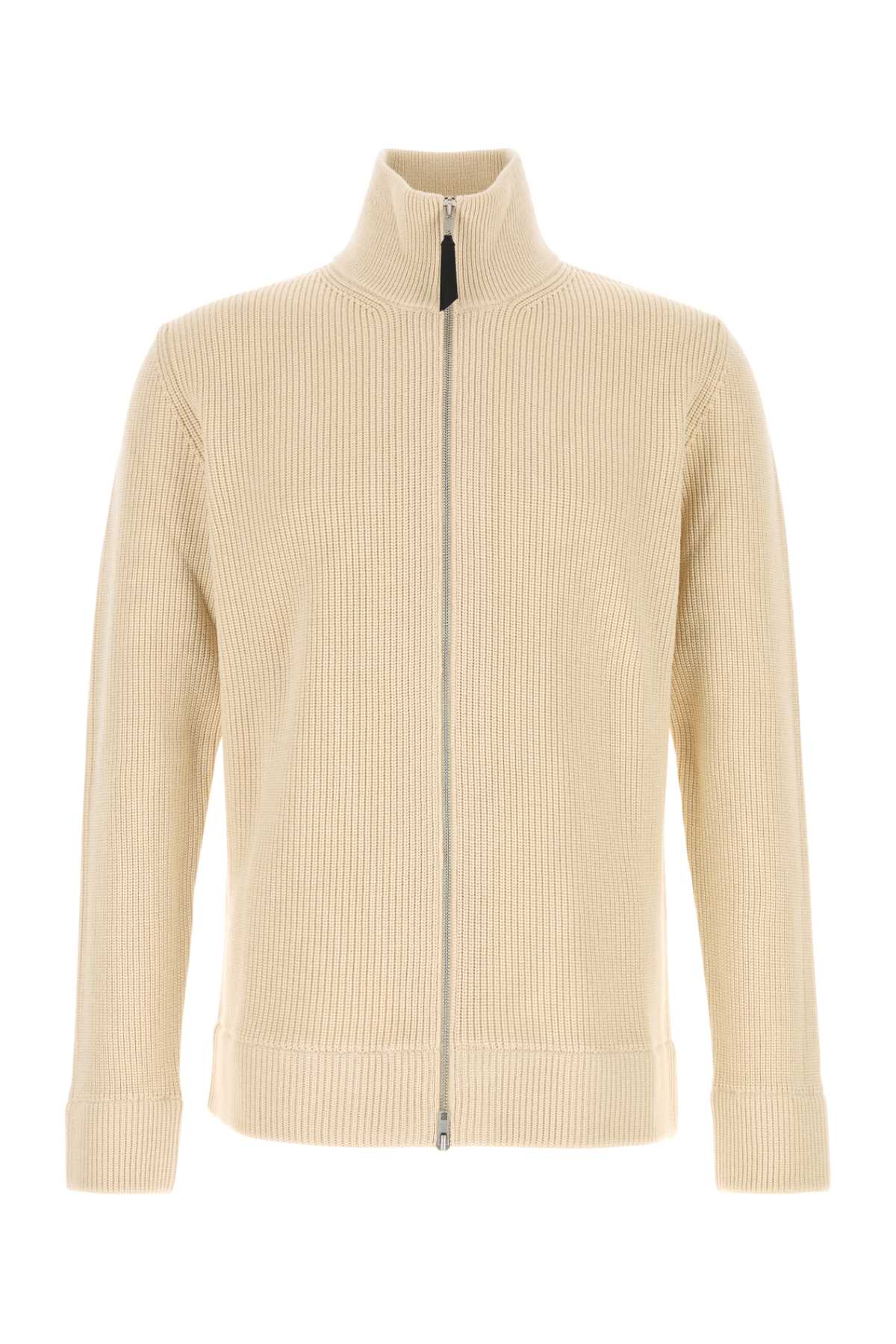 Ribbed Cotton-Wool Sweater — Beige