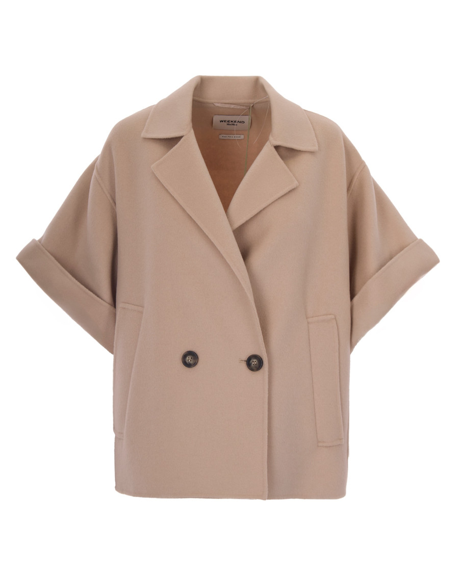 Beige Solid Notched Lapel Trench Coat