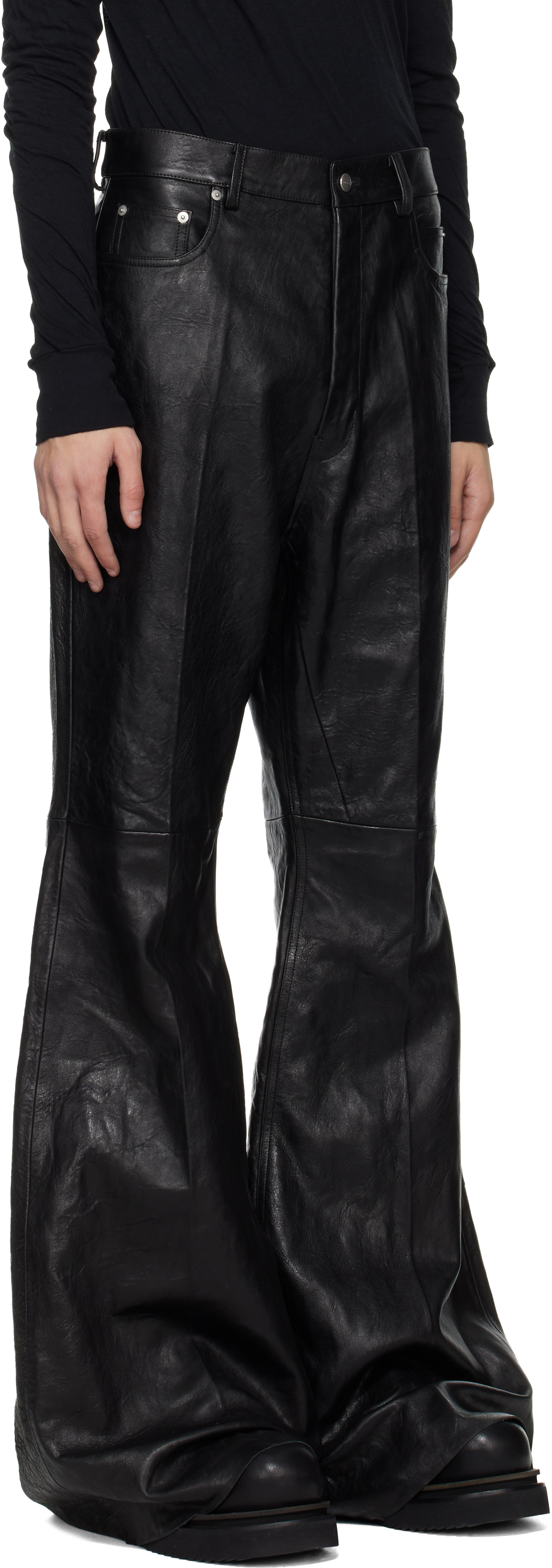 Black Temple Bolan Bootcut Leather Pants