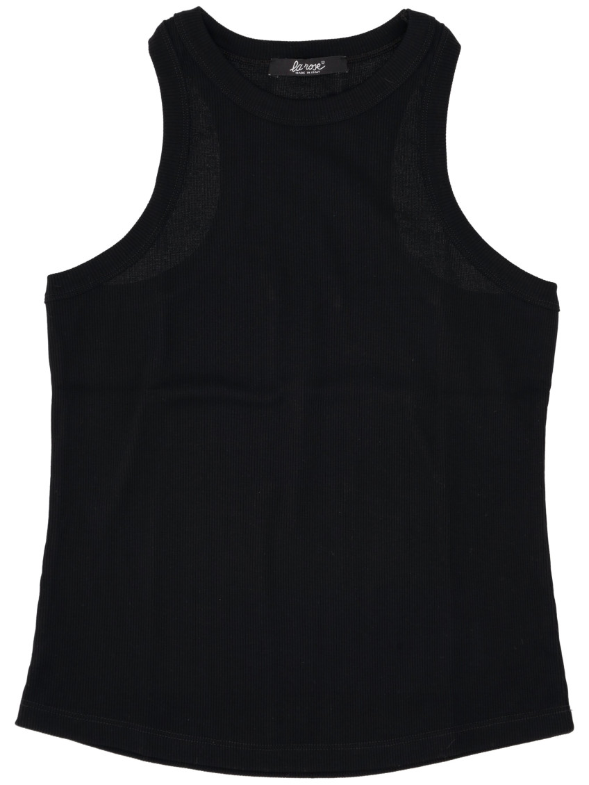 Black Ribbed Cotton Tank Top