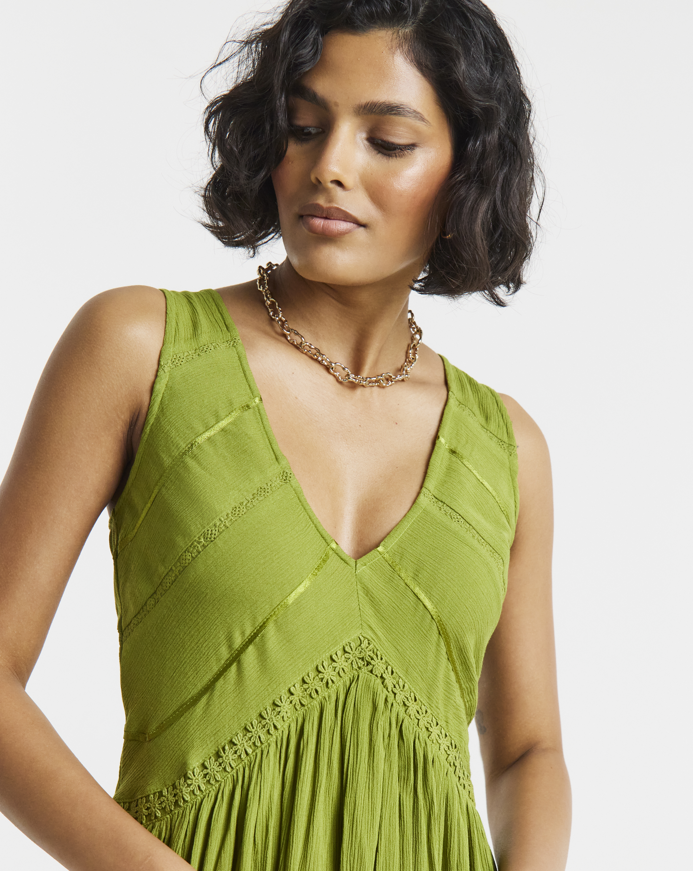 Crinkle Smock Dress With Ladder Tri