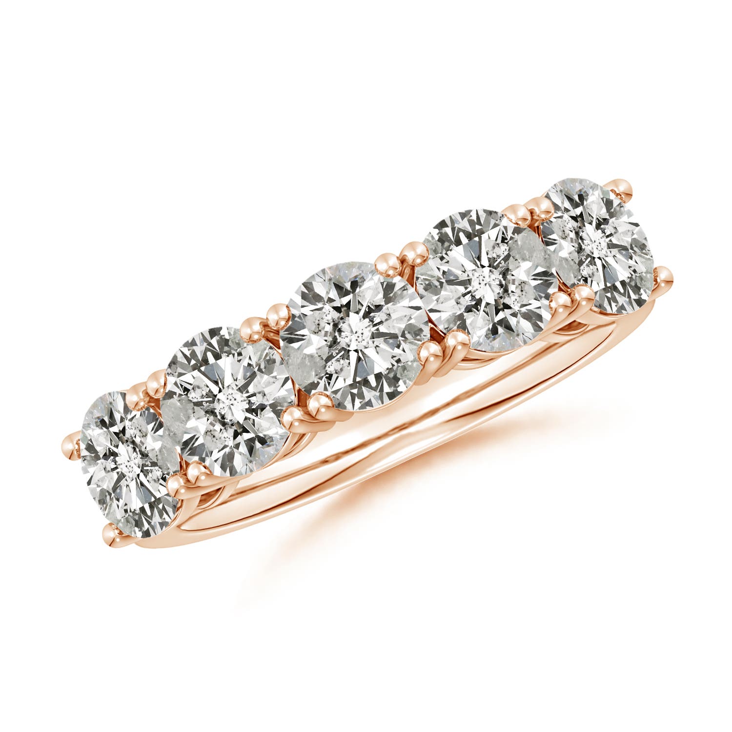 Angara 3.15 Carats Prong-Set Round Diamond Five Stone Wedding Ring in 18K Rose Gold