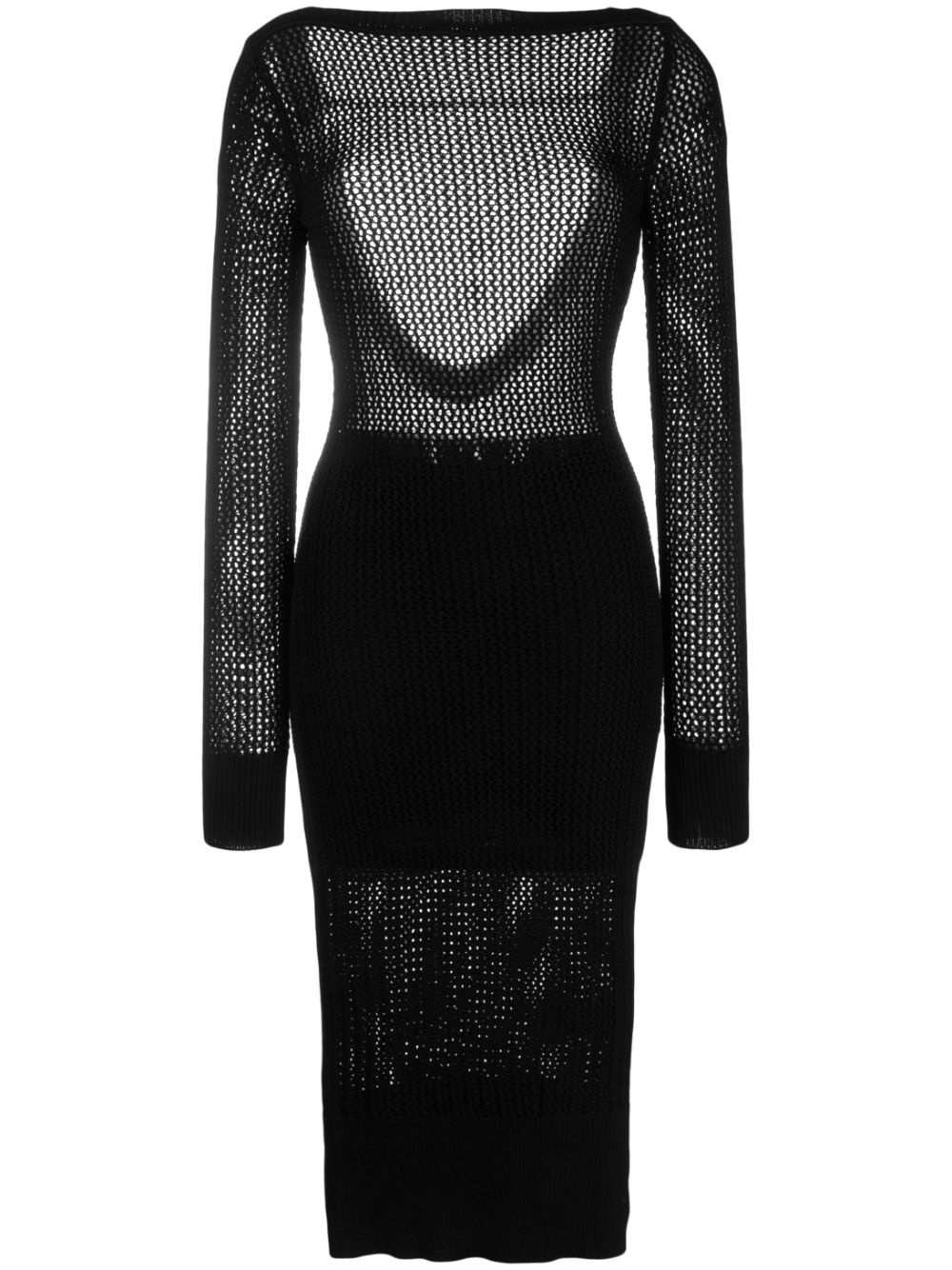 Open-back crochet-knit midi dress - Black