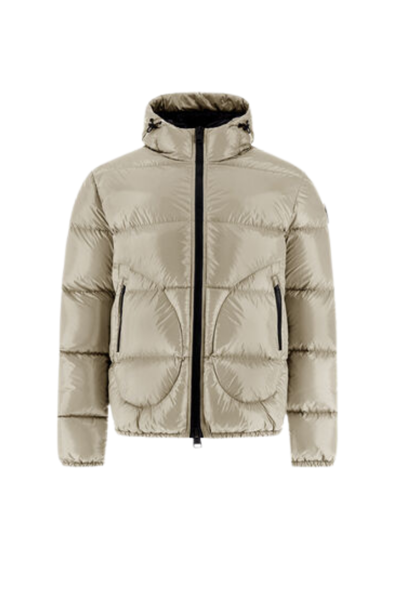 Glossy Finish Puffer Down Jacket — Beige