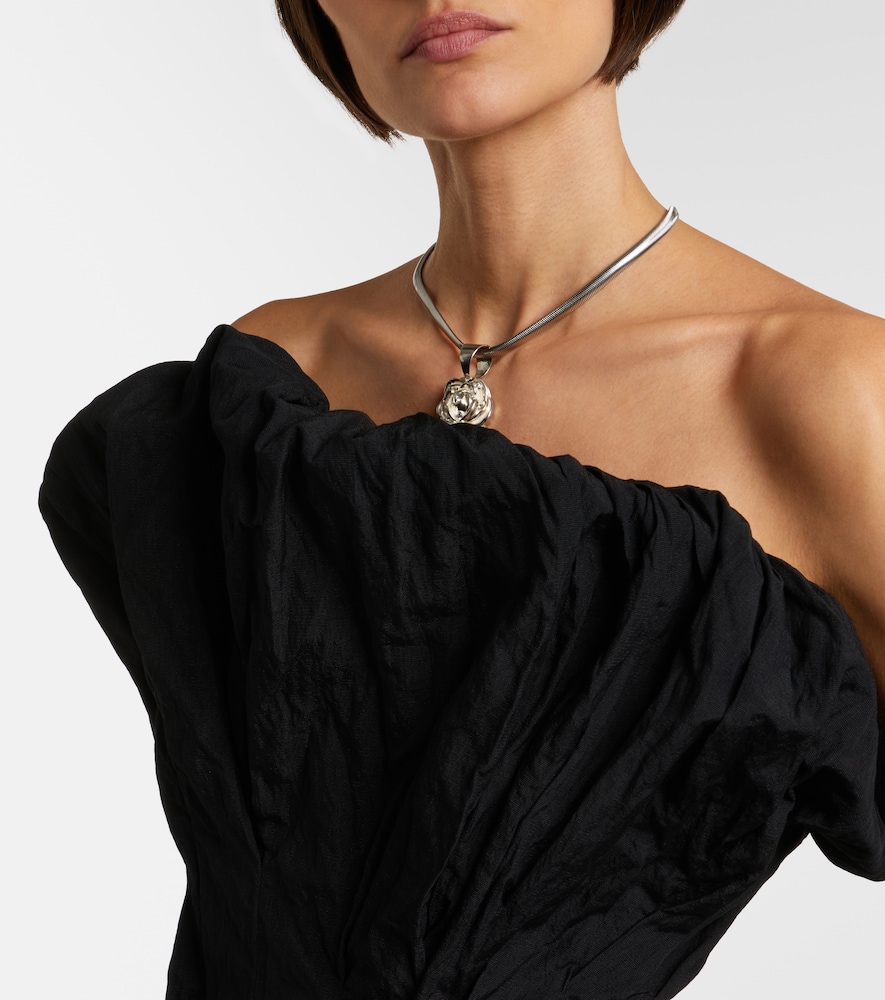 Draped cotton-blend cocktail dress