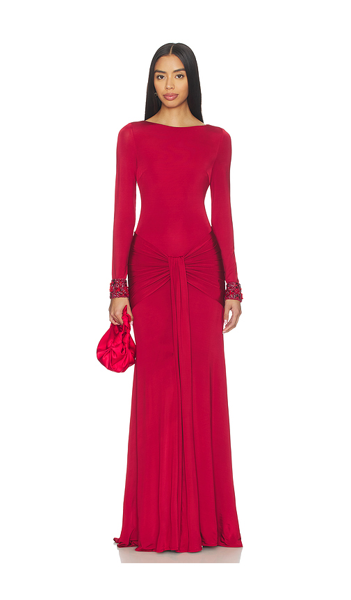 PatBO Intensity Jersey Long Sleeve Gown in Red. L. Also in M
