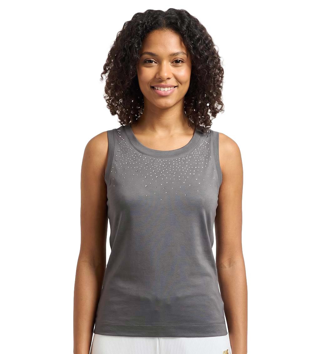 Grey Embellished Round Neck Top