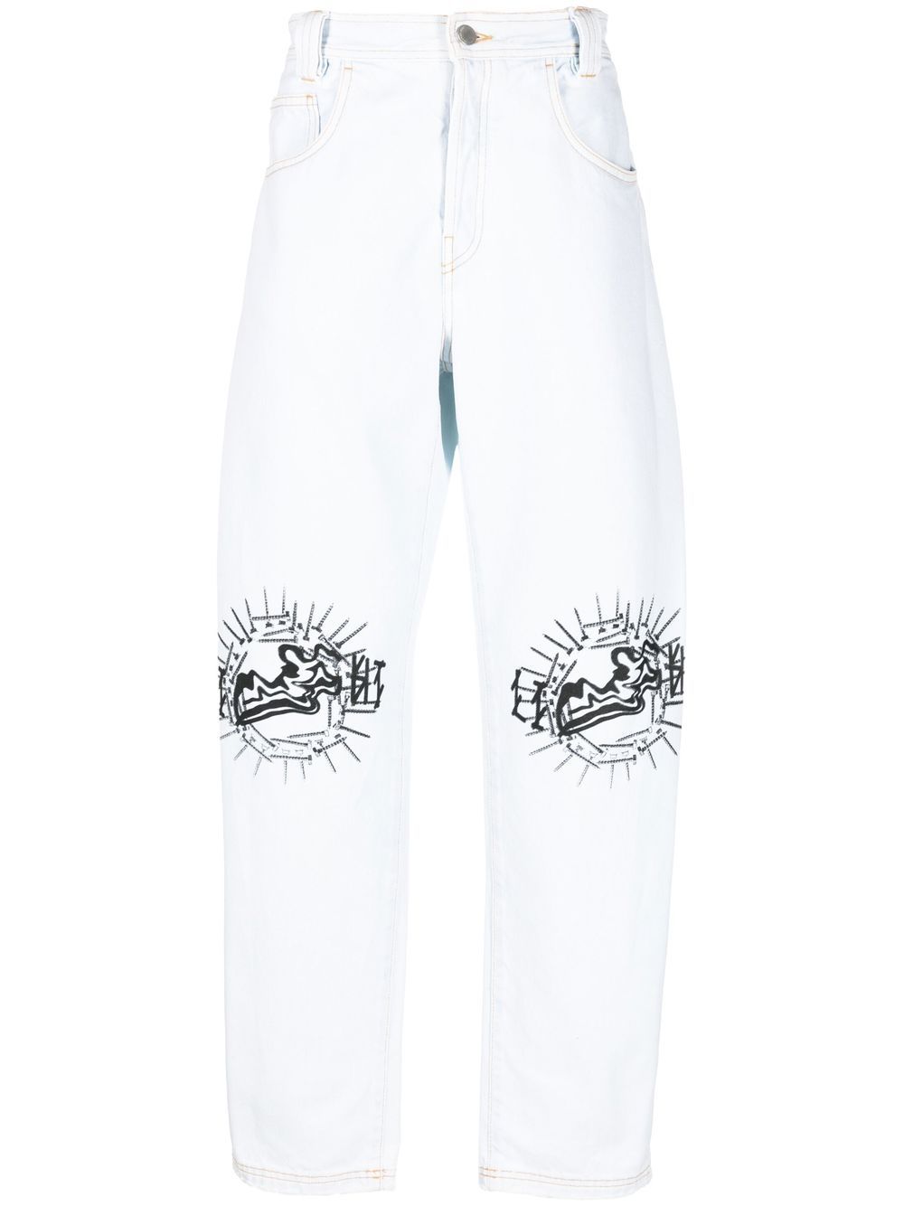 Graphic-print straight-leg jeans - Blue