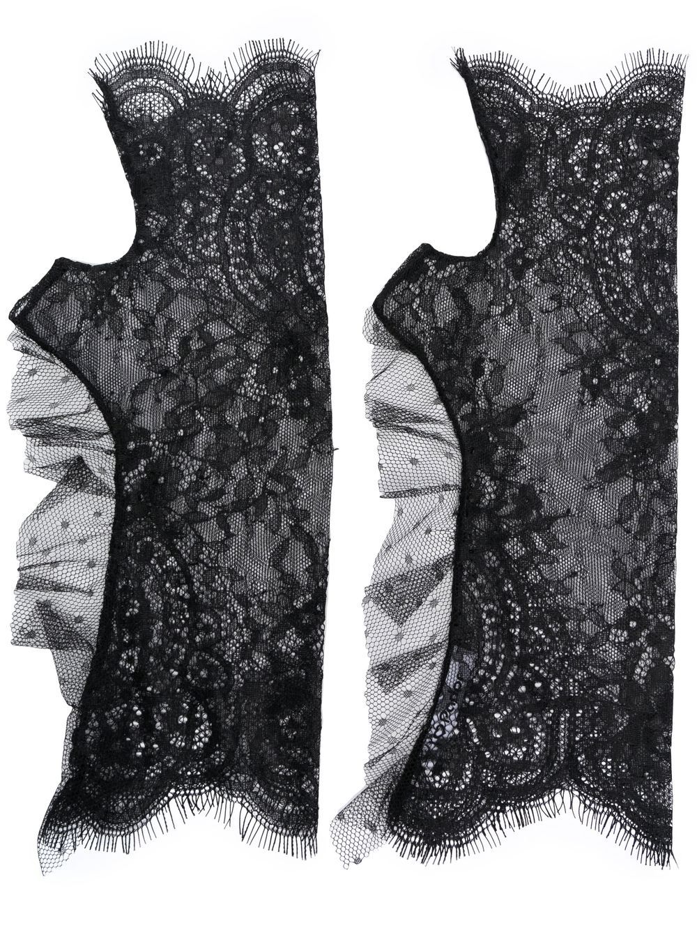 Lace ruffle-trim fingerless gloves - Black