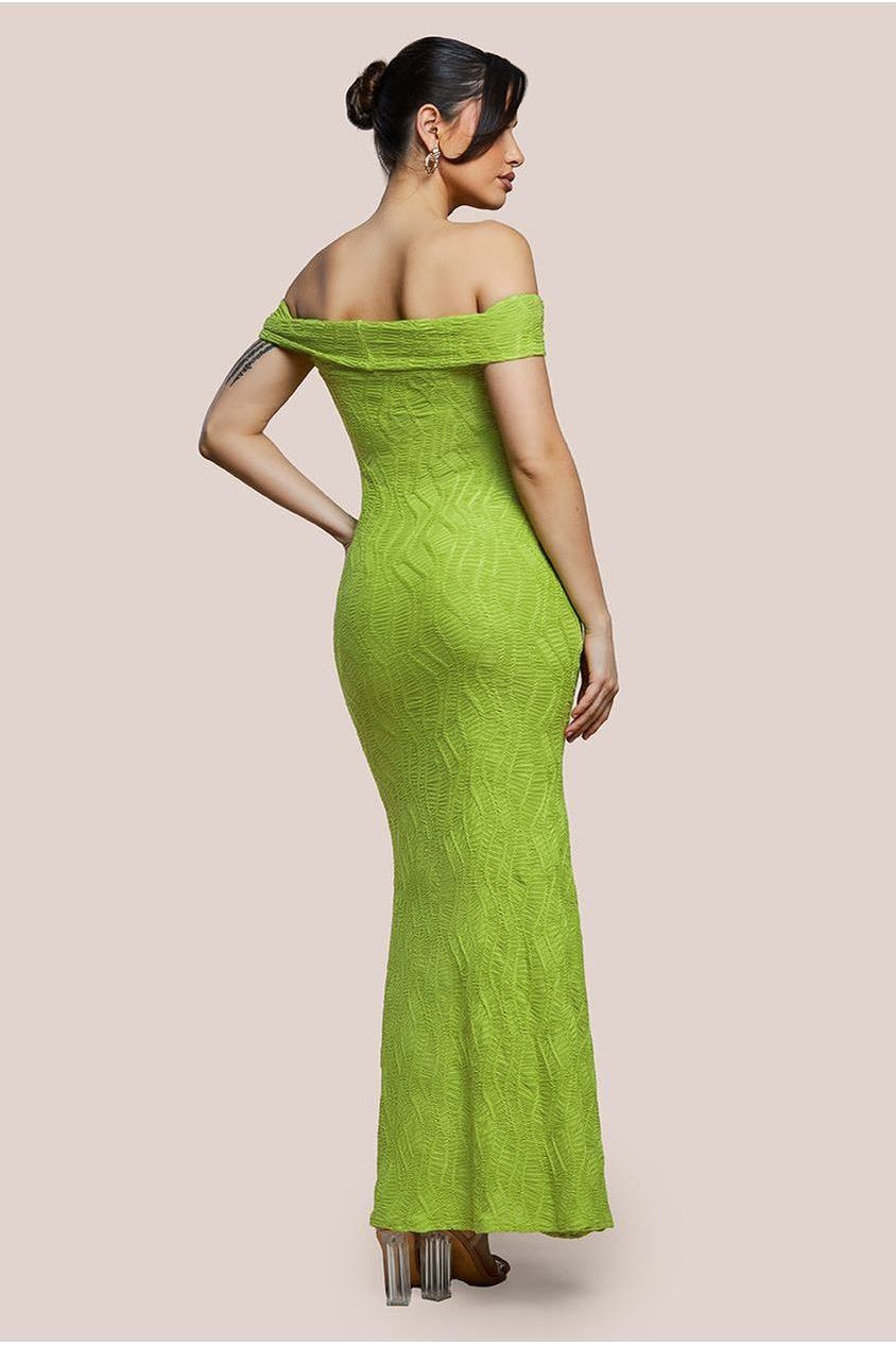 Goddiva Front Knot Twist Maxi Dress - Lime Green