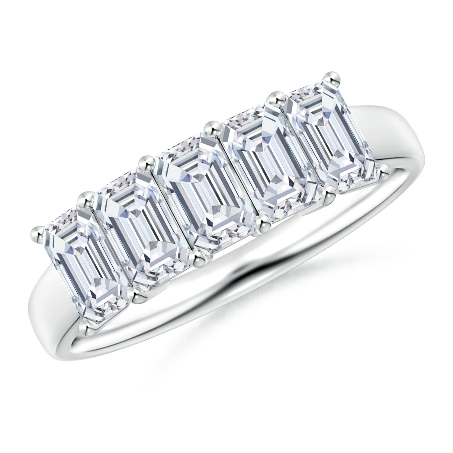 Angara 1.6 CTW Lab-Grown Prong-Set Emerald-Cut Diamond Five Stone Wedding Ring in Platinum