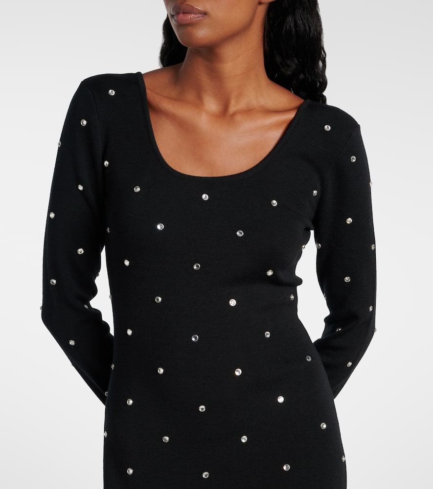 Crystal-embellished virgin wool midi dress